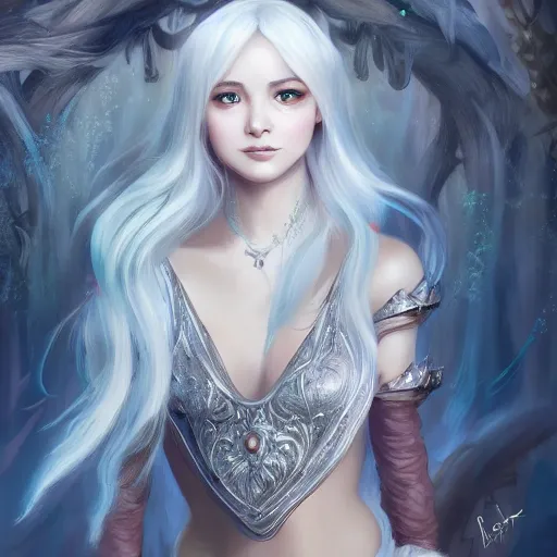 Prompt: teen elf girl, silver hair, fantasy isekai, gorgeous, amazing, elegant, intricate, highly detailed, digital painting, artstation, concept art, sharp focus, illustration, art by Ross tran