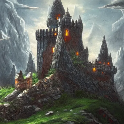 Image similar to The stone castle, d&d art, fantasy, painted, 4k, high detail, sharp focus