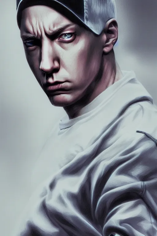 Image similar to eminem, manga cover art, detailed color portrait, artstation trending, 8 k, greg rutkowski