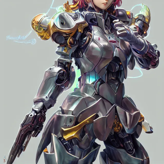 Image similar to studio portrait of lawful good colorful female holy mecha paladin absurdly beautiful, elegant, young cute anime girl, ultrafine hyperrealistic detailed face illustration by kim jung gi, irakli nadar, intricate linework, sharp focus, bright colors, matte, octopath traveler, final fantasy, unreal engine highly rendered, global illumination, radiant light, intricate environment