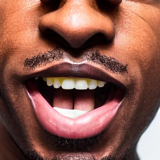 Image similar to black person stretching his bottom lip down showing his teeth