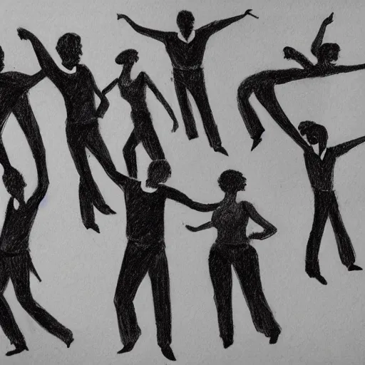 Image similar to a gesture draw of people dancing salsa. Gesture draw, pen