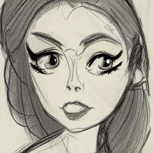 Image similar to milt kahl sketch of princess padme from star wars episode 3 with hair tendrils