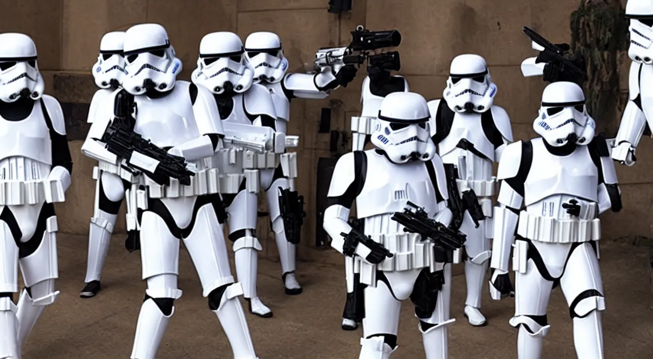 Prompt: star wars stormtroopers shooting donald trump with blasters