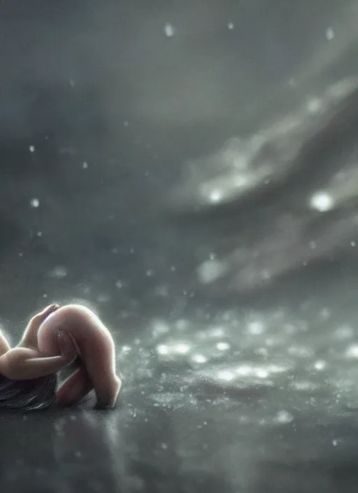 Image similar to a tiny fairy body lays lifeless in the palm of a hand, raindrops, dramatic lighting, cinematic, establishing shot, extremely high detail, foto realistic, cinematic lighting, post processed, concept art, artstation,