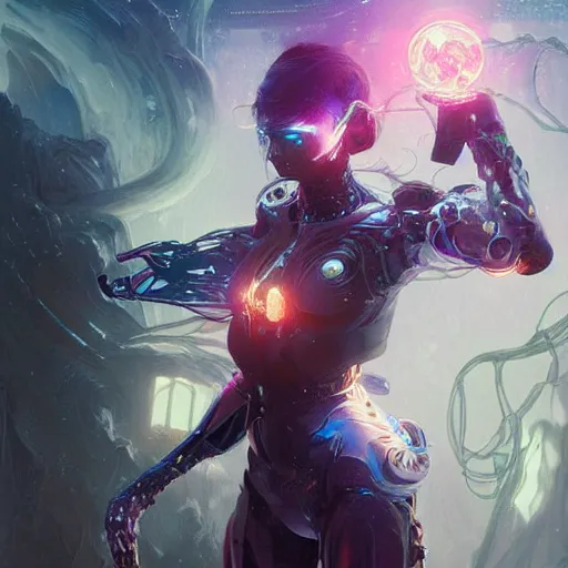 Image similar to cyborg warlock entanglement milky way, epic lighting, sketch illustration, concept art, ultra detailed, art by artgerm and greg rutkowski and alphonse mucha