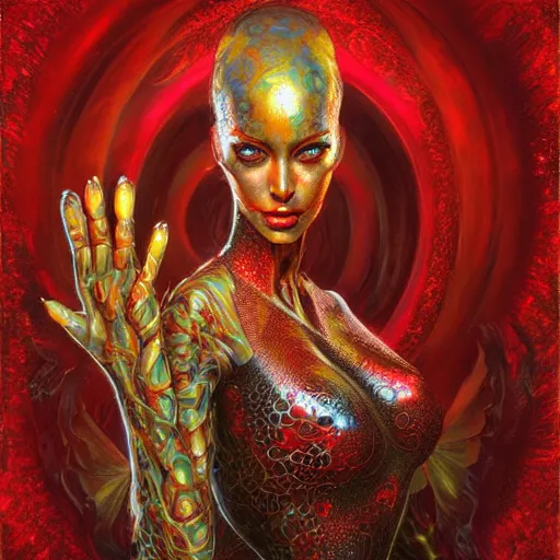 Prompt: Red alien, intricate, detailed digital art by Karol Bak