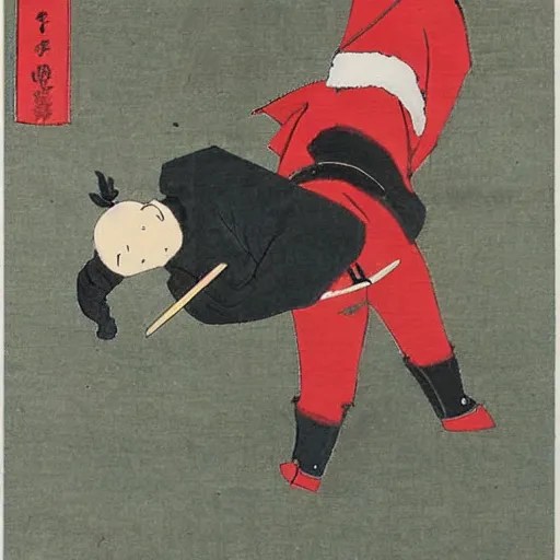 Image similar to santa as a samurai. traditional japanese art.