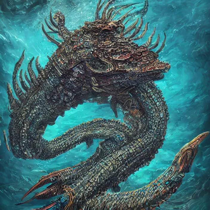 Image similar to underwater sea leviathan full body, d & d style, trending on artstation, intricate, highly detailed, vivid painting, colorful, art by yugin maffioli