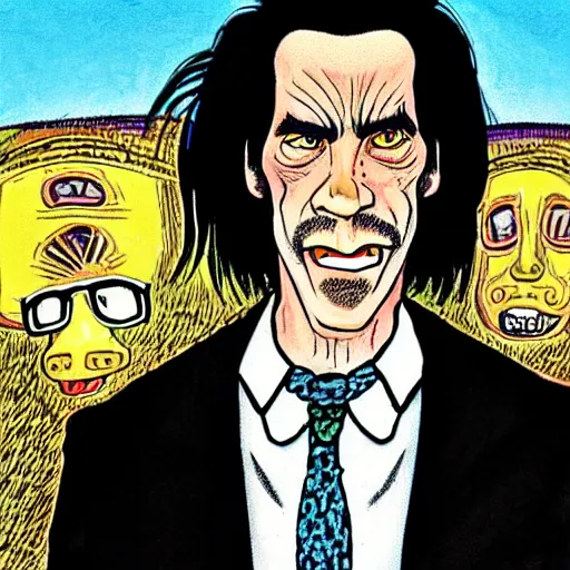 Prompt: nick cave in the style of robert crumb's Fritz the Cat