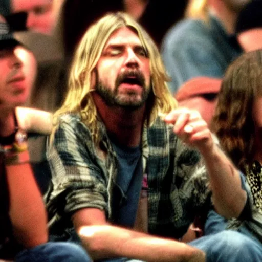 Image similar to kurt cobain watching the foo fighters perforrm