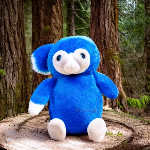 Image similar to blue'snappy gifts plush toy'in magical forest, gifts, dark atmosphere, high detail, soft lighting, 8 k