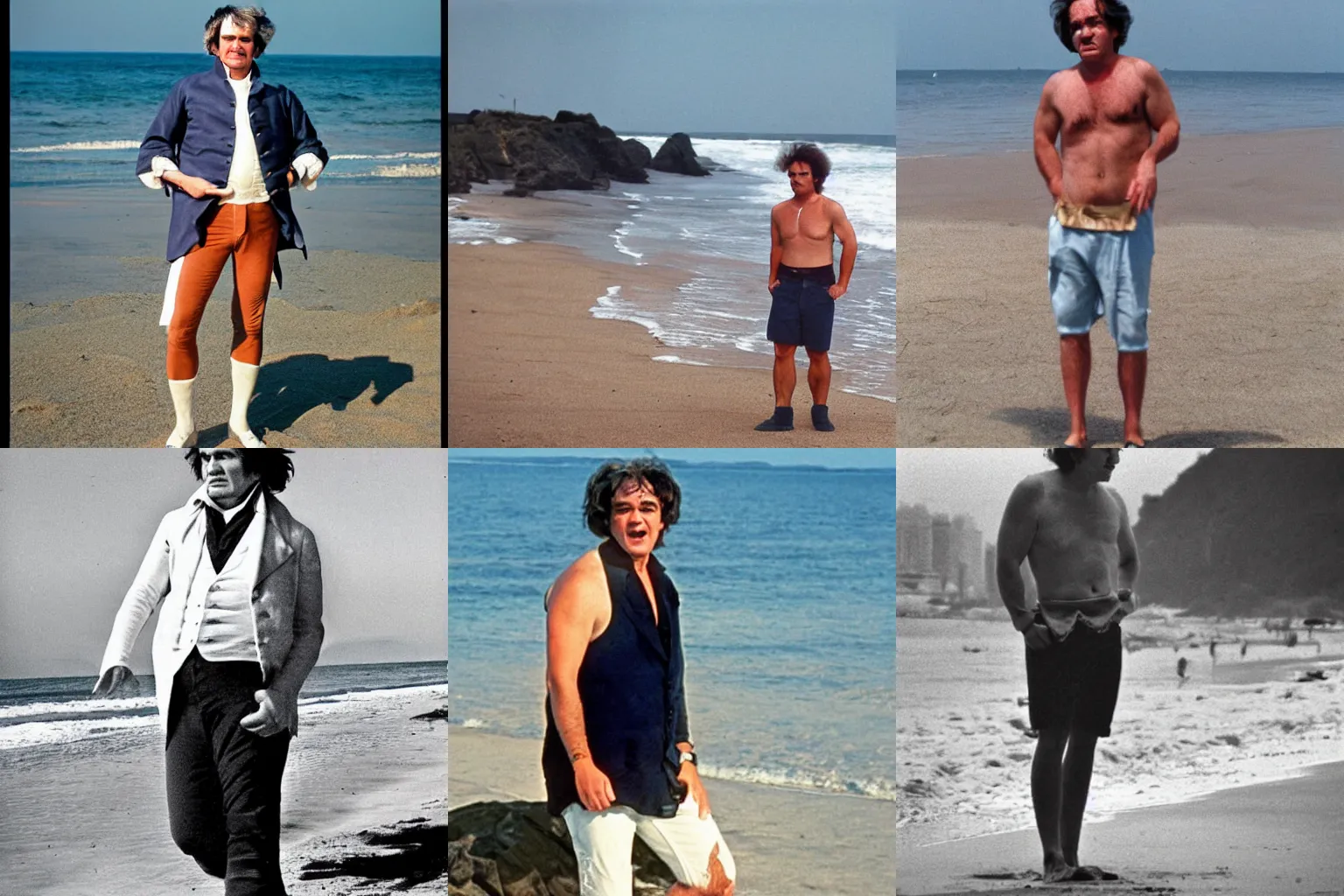 Prompt: Beethoven wearing jorts on the beach
