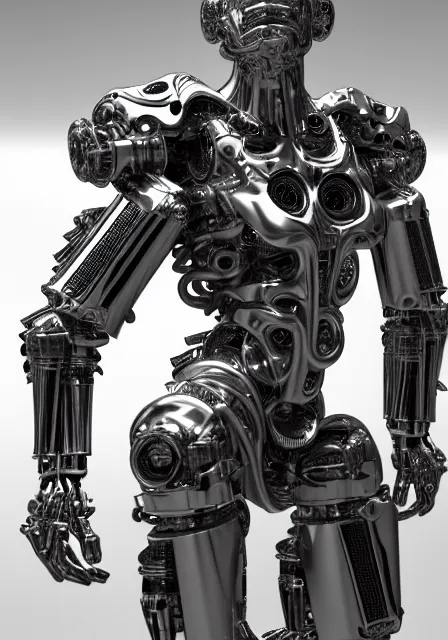 Image similar to potrait hyper detail portrait of a mechanical ape cyborg, silver, sci fi, full body, complex 3 d render, art by kazuhiko nakamura and hajime sorayama, 8 k octane detailed render, post - processing, dramatic studio lighting, extremely hyperdetailed, intricate futuristic mechanic parts, sharp focus, blender, masterpiece, trending on artstation