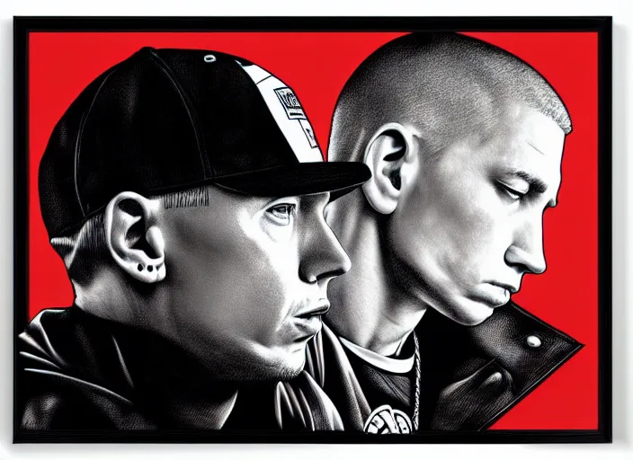 Prompt: Sideview Portrait of eminem by Shepard Fairey