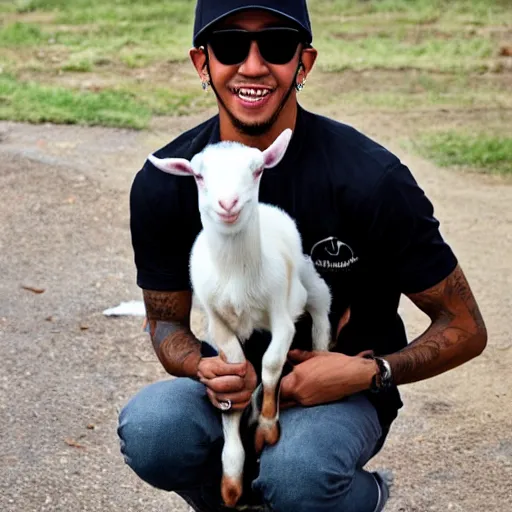 Image similar to an award winning photo of lewis hamilton holding a baby goat, 4 k