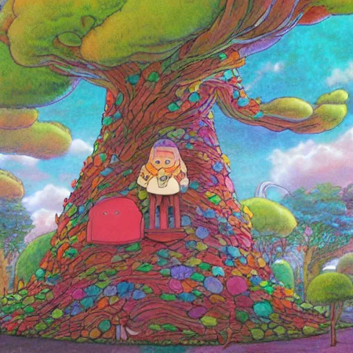 Image similar to the faraway tree ghibli colorful