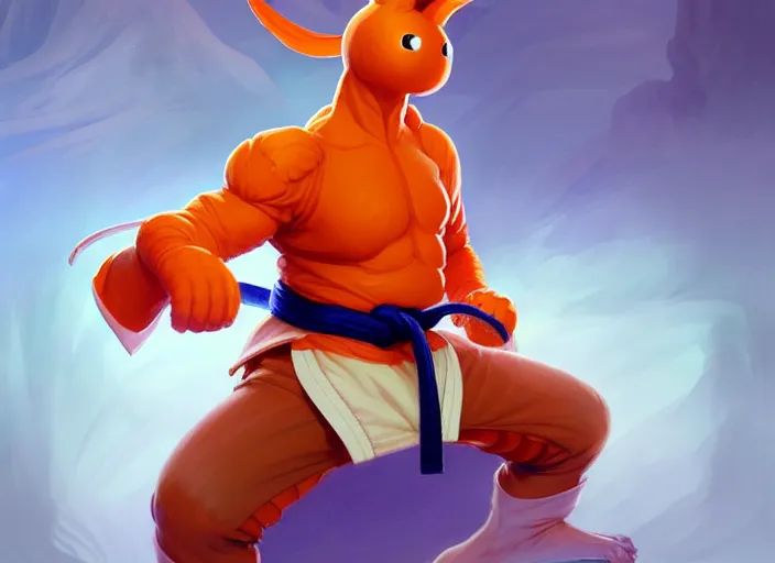 Image similar to a anthropomorphic carrot wearing karate gi, diffuse lighting, fantasy, dojo background, intricate, elegant, highly detailed, lifelike, photorealistic, digital painting, artstation, illustration, concept art, smooth, sharp focus, art by frank frazetta and marco bucci and loish and rossdraws and artgerm and alphonse mucha