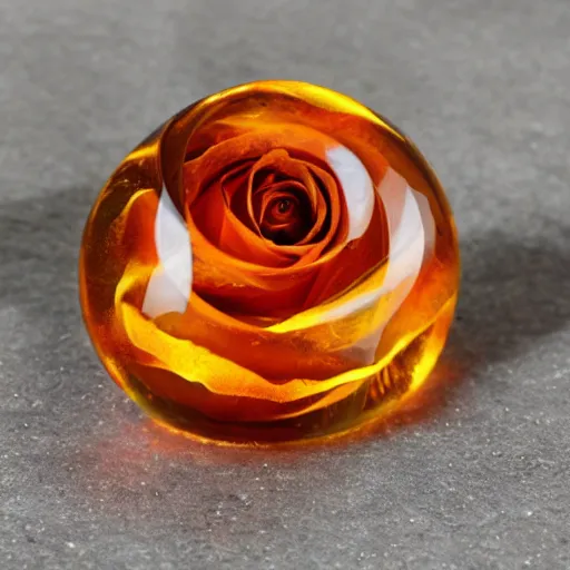 Prompt: a rose encased in amber, photo realistic, hd,