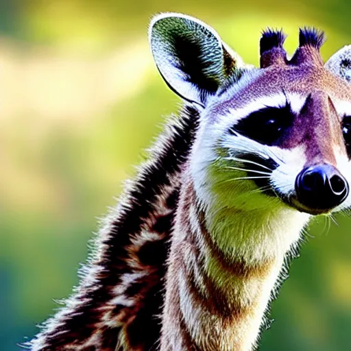 Image similar to photo of a hybrid between a raccoon and a giraffe