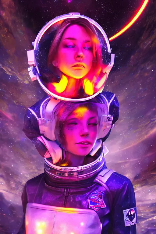 Prompt: astronaut rave girl, glowsticks, LSD, dramatic lighting, cinematic, establishing shot, extremely high detail, foto realistic, cinematic lighting, post processed, concept art, high details, cinematic, 8k resolution, beautiful detailed, photorealistic, digital painting, artstation, concept art, smooth, sharp focus, artstation trending, octane render, unreal engine