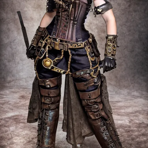 Prompt: full body photo of a female steampunk warrior, highly detailed, 4k, HDR, smooth, award-winning photo