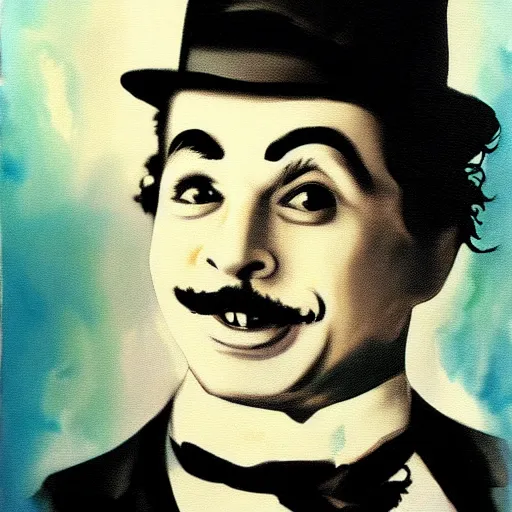 Prompt: Charlie chaplin in a beyblade battle painting