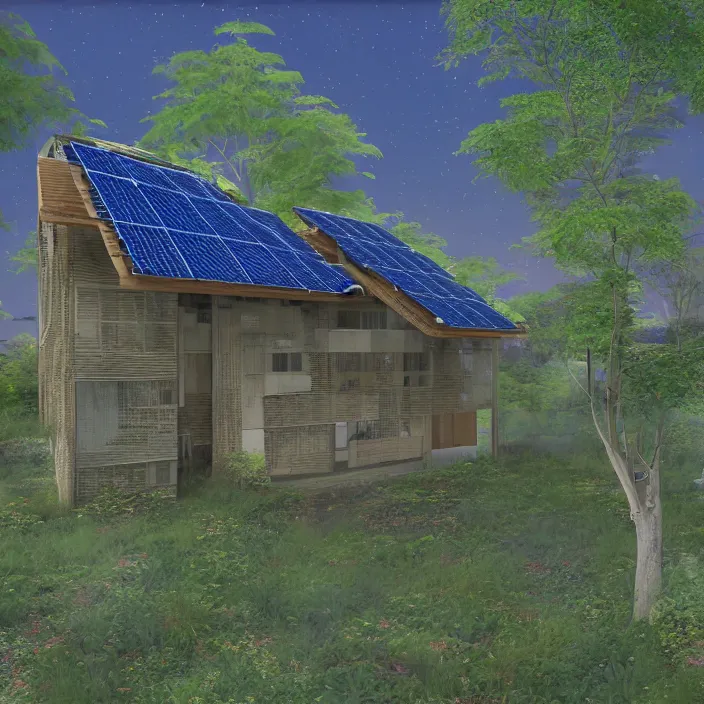Image similar to a building in a serene landscape, solarpunk