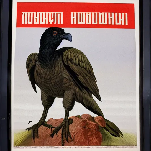 Prompt: soviet propaganda poster depicting a dromaius novaehollandiae in military uniform