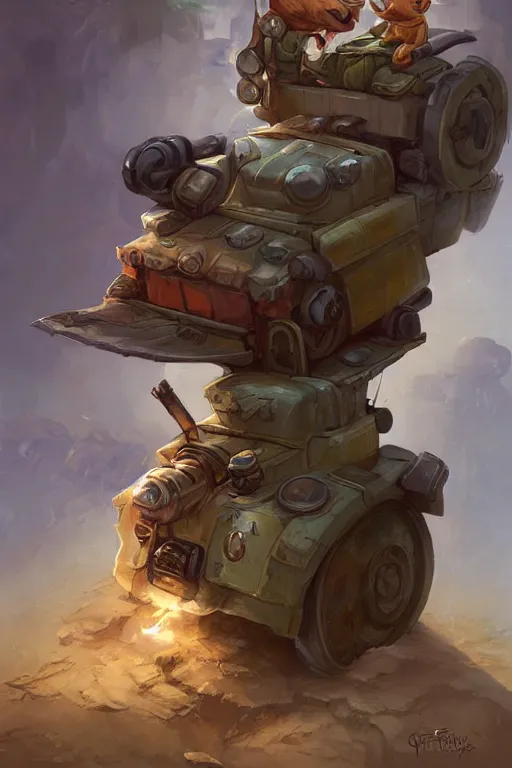 Image similar to cute little anthropomorphic Guinea Pig Tank driver next to its tank, tiny, small, short, Tank driver outfit, cute and adorable, pretty, beautiful, DnD character art portrait, matte fantasy painting, DeviantArt Artstation, by Jason Felix by Steve Argyle by Tyler Jacobson by Peter Mohrbacher, cinematic lighting