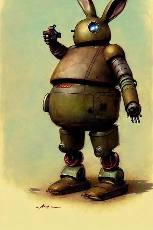 Image similar to adventurer ( ( ( ( ( 1 9 5 0 s retro future robot android fat wise old rabbit android. muted colors. ) ) ) ) ) by jean baptiste monge!!!!!!!!!!!!!!!!!!!!!!!!! chrome red