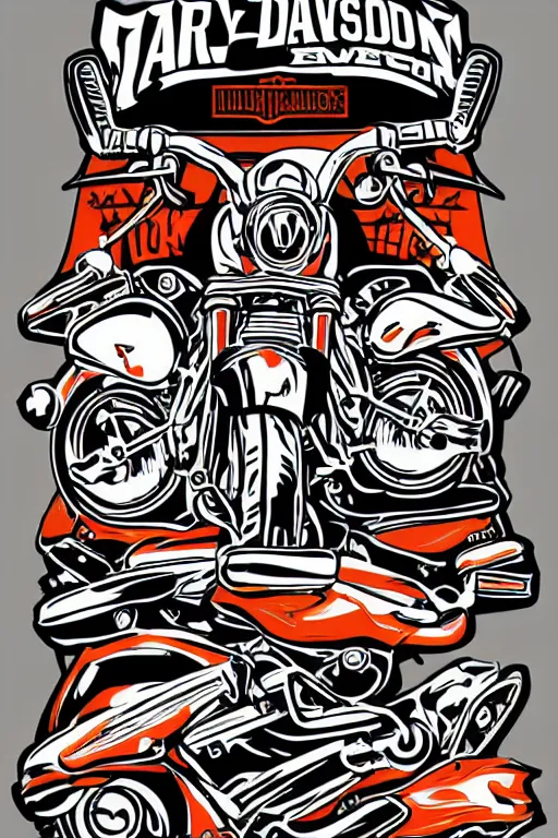 Image similar to Harley Davidson motorbike , sticker, colorful, illustration, highly detailed, simple, smooth and clean vector curves, no jagged lines, vector art, smooth