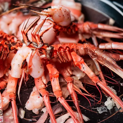 Image similar to macro photo of gourmet langoustines served on a pile of bleached dead coral