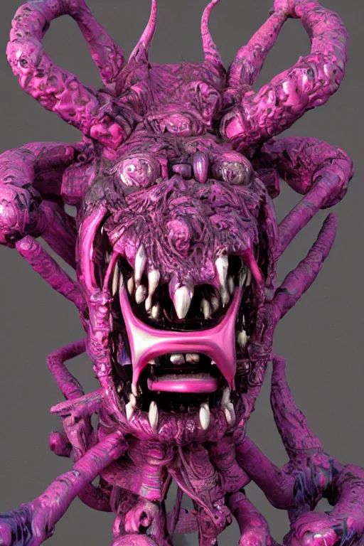 Image similar to hyper-maximalist overdetailed 3d sculpture of a monster by clogtwo andben ridgway inspired by beastwreckstuff and jimbo phillips. Cosmic horror infused retrofuturist style. Hyperdetailed high resolution Render by binx.ly in discodiffusion. Dreamlike polished render by machine.delusions. Sharp focus.