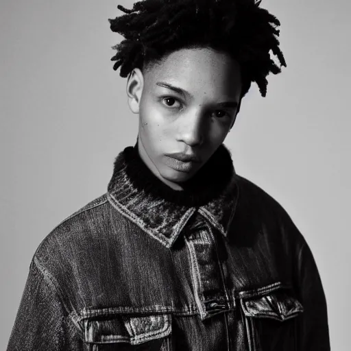 Image similar to realistic photoshooting for a new ssense lookbook color film photography of a beautiful woman model, photo in style of tyler mitchell, ssense