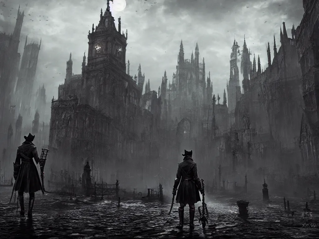 Image similar to bloodborne 2, dark, nighttime, victorian england style, horror, grotesque, serene, haunting, heavy atmosphere, claustrophobic, insanity, High Definition detail, 8K