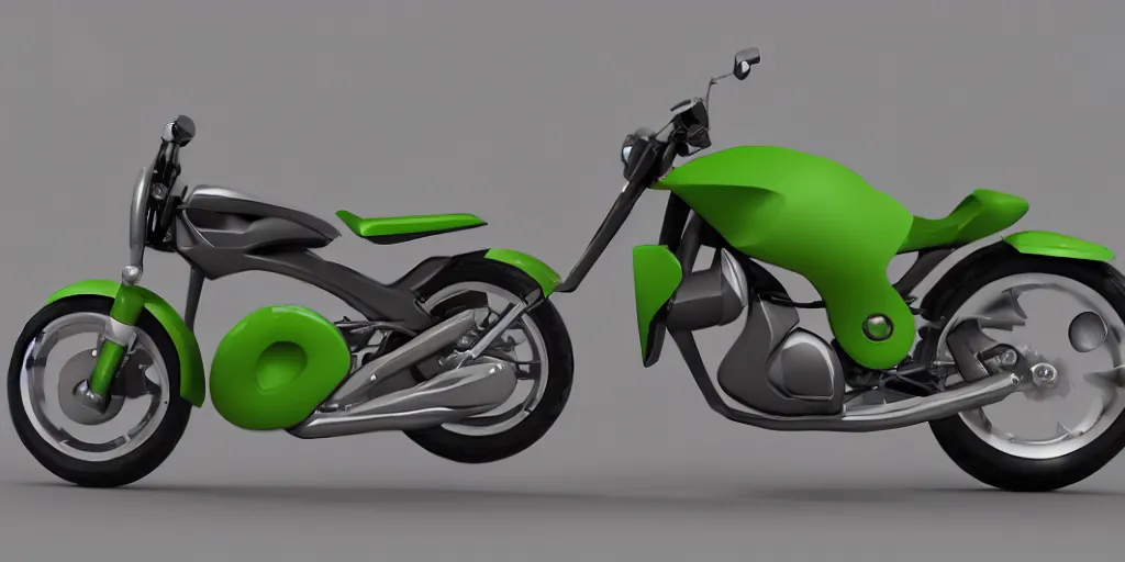 Prompt: a motorbike in the shape an avocado!, vehicle concept photo!!, 8k!!,amazing quality!!! Unreal engine 5!!! Studio lighting!!! Cinema 4D!! Parking garage lighting! Real life picture!! Creativity!!!!