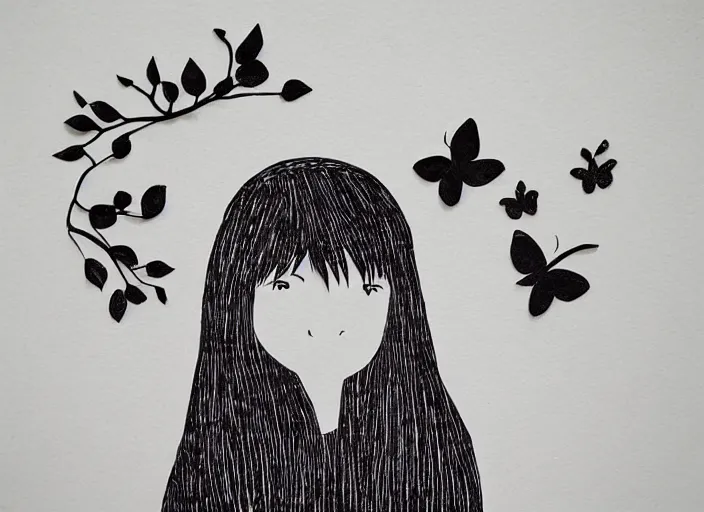 Image similar to paper cut art, girl in love