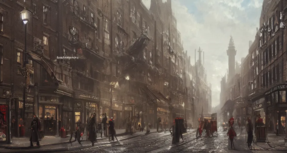 Image similar to victorian london, street scene, street level, whitechapel,hyperdetailed, artstation, cgsociety, 8k