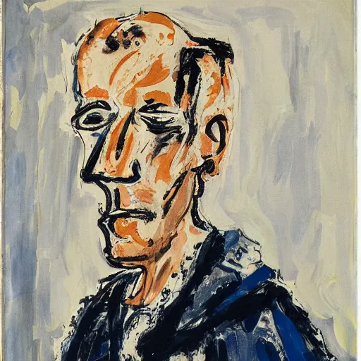 Image similar to painting of a man staring at you, by georg baselitz