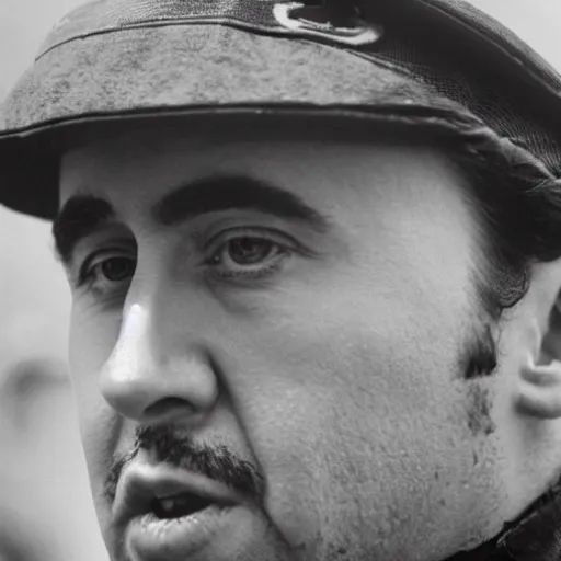 Prompt: Vintage photo of Nicolas cage in the trenches, he’s looking directly at the camera