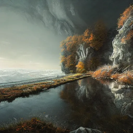 Prompt: michal karcz grunge painting of a beautiful landscape. , modern theme, detailed, elegant, intricate, 4k,