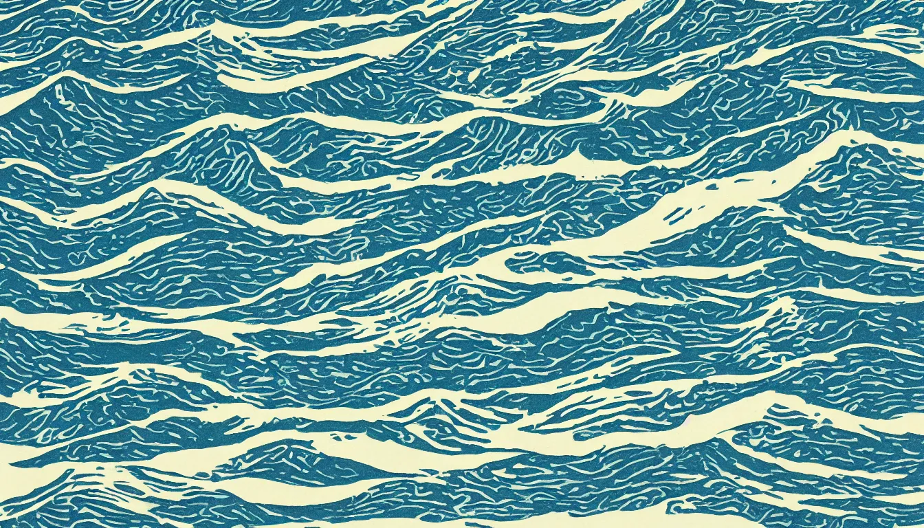 Image similar to ocean swells, woodblock print