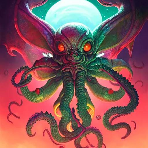 Image similar to an cosmic horror lithograph of chibi cthulhu, by stanley artgerm lau, wlop, rossdraws, james jean, andrei riabovitchev, marc simonetti, and sakimichan, tranding on artstation