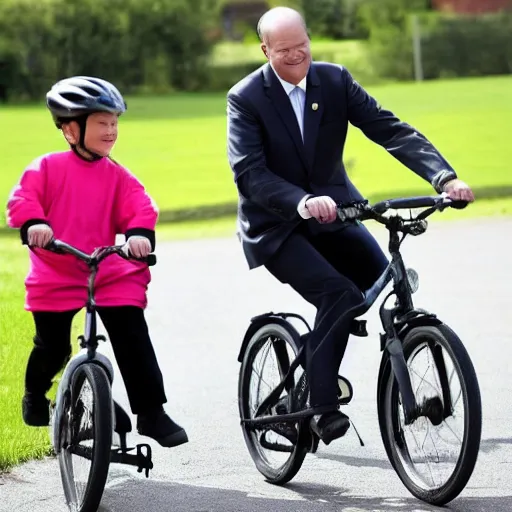 Image similar to chancellor of germany olaf scholz riding a tiny childrens bycicle