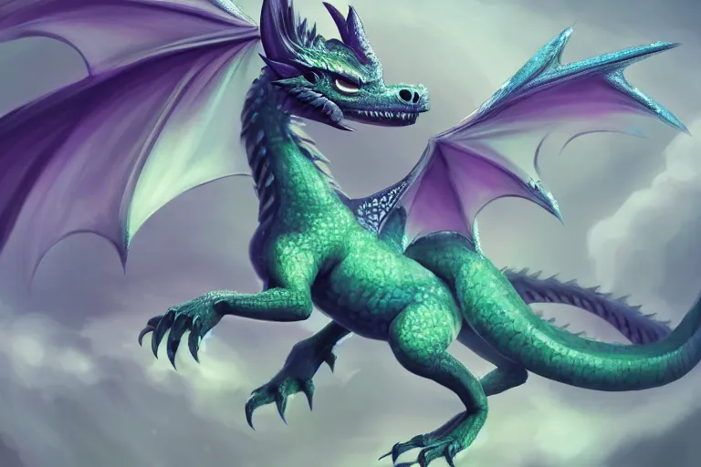 Image similar to full body digital illustration of a cute baby dragon with iridescent wings, concept art, matte background, deviantArt, artstation, artstation HQ, HD, 4k resolution