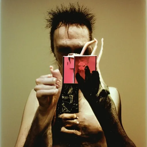 Image similar to a punk giving the cameraman the middle finger, portrait, by annie liebovitz, robert mapplethorpe, nan goldin