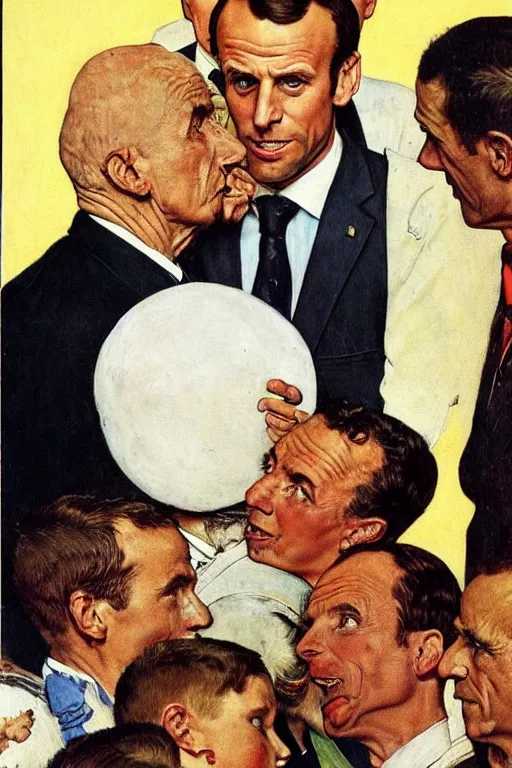 Image similar to Emmanuel Macron saving the world by Norman Rockwell