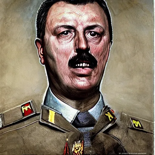 Prompt: Portrait of Igor Ivanovich Strelkov while he is calling for total war, photo-realistic, 2K, highly detailed, bodyhorror by H.R.Giger, tends to have fractal structure