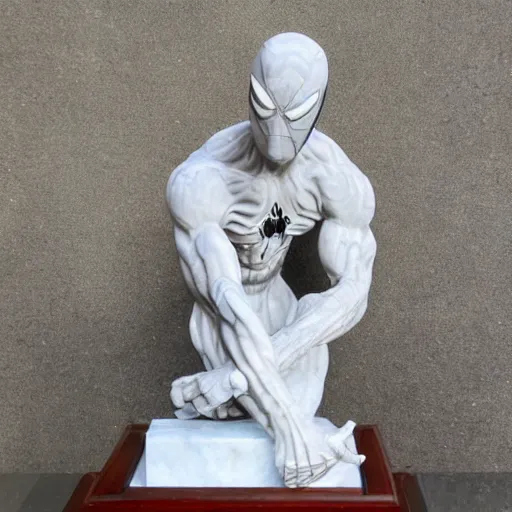 Prompt: spiderman greek marble statue, web sling, marble statue, white highly detailed